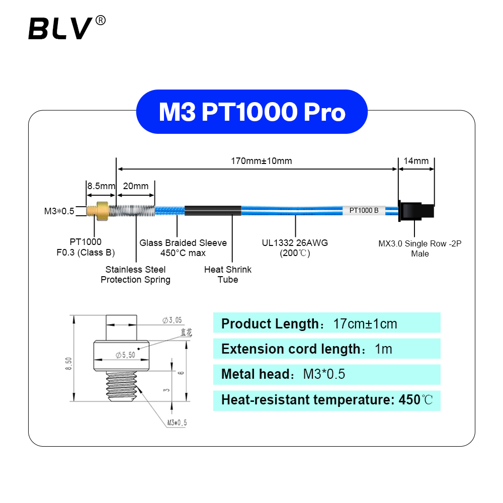 BLV® PT1000 Thermistor M3 M4 B - đánh giá và giá Hotend Assembly
