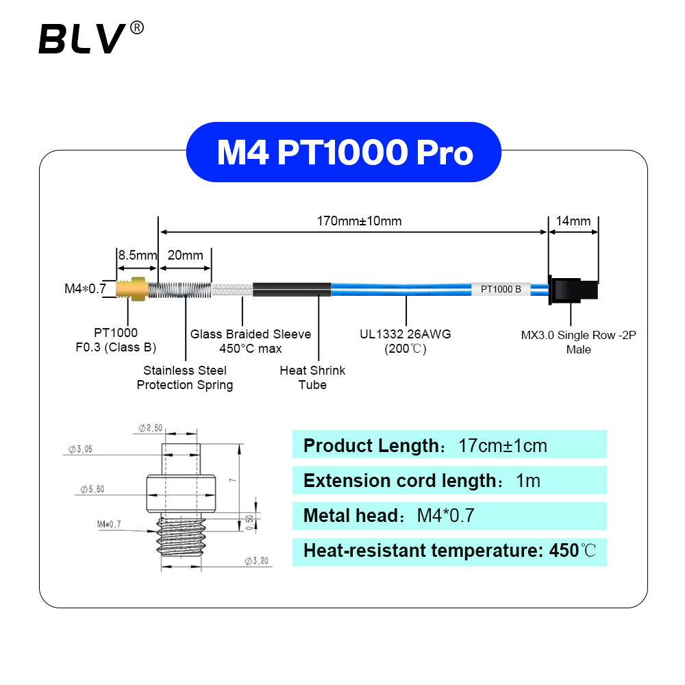 BLV® PT1000 Thermistor M3 M4 B - đánh giá và giá Hotend Assembly